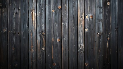Fototapeta premium Close-up view of dark wooden planks, with some knots, arranged vertically.