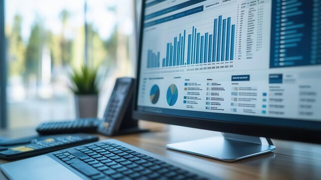 Detailed scene of e-commerce financial modeling software on a desktop, focus on cash flow analysis