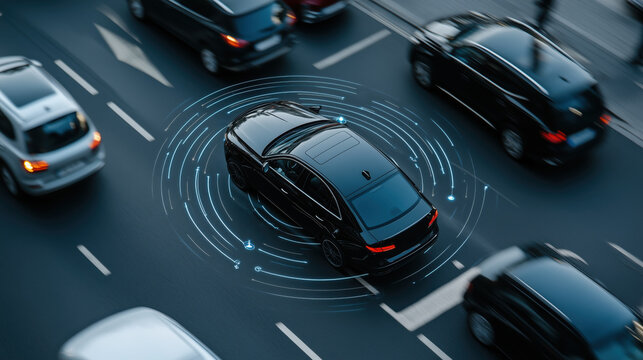 Smart vehicle with GPS tracking and pulsing signal in traffic