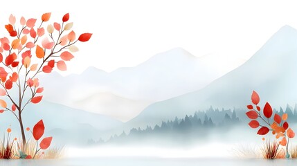 Flowing dreamy watercolor nature scene featuring elegant subtly colored botanical foliage and soft natural tones creating a serene calming background