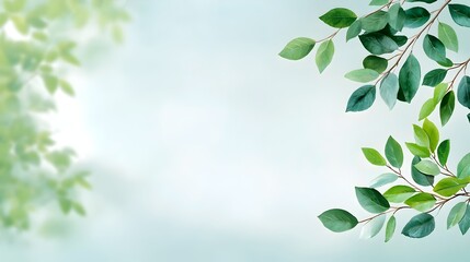 Obraz premium Elegant and Serene Watercolor Background with Soft Leaves and Branches Forming a Nature Inspired Botanical Design in Soothing Natural Tones