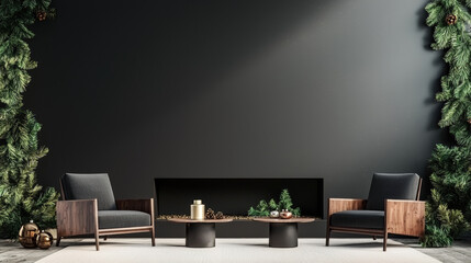 Stylish and Cozy Holiday Living Room Setting with Modern Furniture and Festive Decor, Perfect for Interior Design Inspiration and Seasonal Celebrations