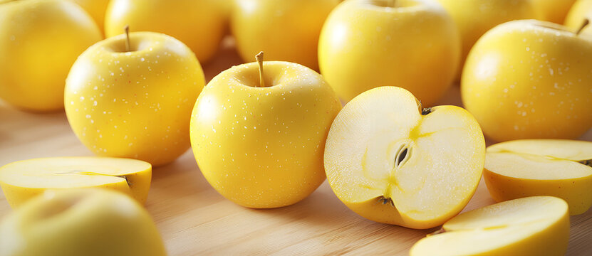 Opal apples, whole and sliced opal apples. Suitable for marketing or business purposes