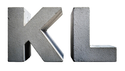 Obraz premium K-L Alphabet made of concrete masonry cement letters K L isolated on white background industrial typography