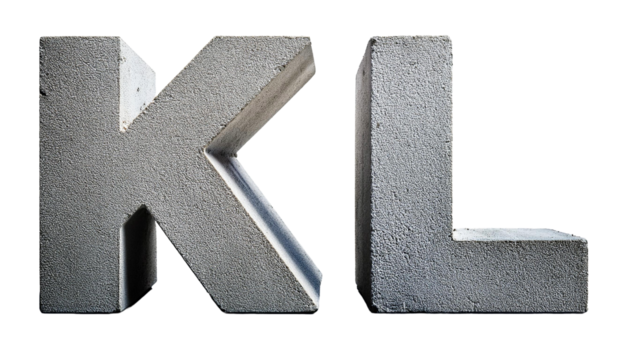 K-L Alphabet made of concrete masonry cement letters K L isolated on white background industrial typography