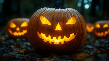 Spooky Jack-O-Lantern in the Forest - Realistic Image