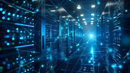 Fototapeta premium Futuristic Magazine Cover Style Digital Data Center Network Diagram Concept