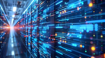 Futuristic Digital Data Center Network Diagram in Magazine Cover Style