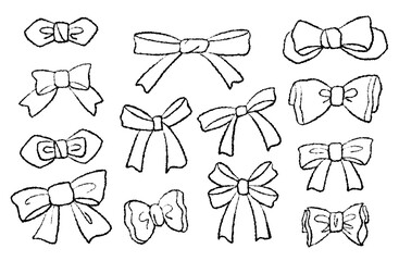 Monochrome hand drawn ribbon illustration set