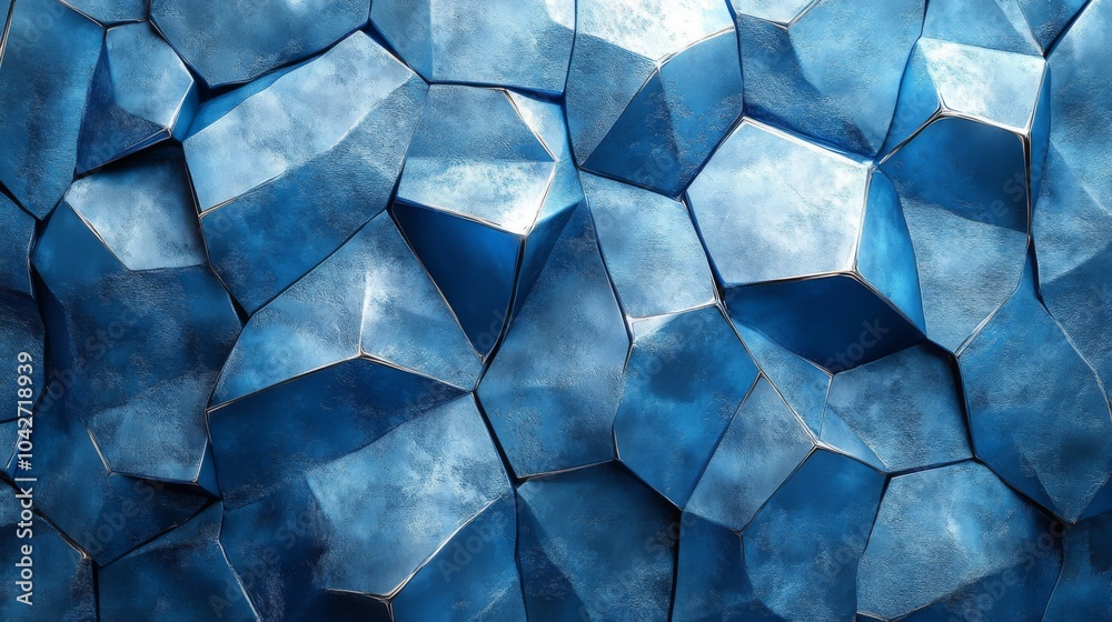 Aufkleber The surface displays a captivating arrangement of blue angular shapes, interlocking to form a dynamic texture. The varying shades and depth enhance its visual appeal.