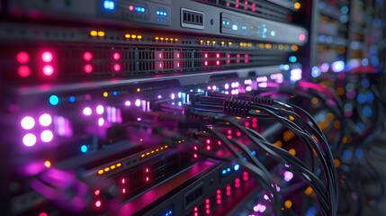 Fototapeta premium Vibrant and Intricate Digital Data Center Network Diagram Showcasing Advanced Server Hardware Data Infrastructure and Enterprise IT Connectivity