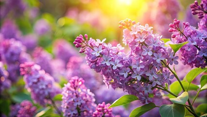 Obraz premium A symphony of purple hues, blooming with the promise of spring, bathed in the golden glow of a setting sun.