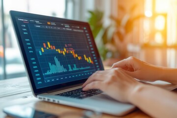 Professional adjusting e-commerce pricing strategy on a laptop, analytical charts and graphs, strategic decision-making