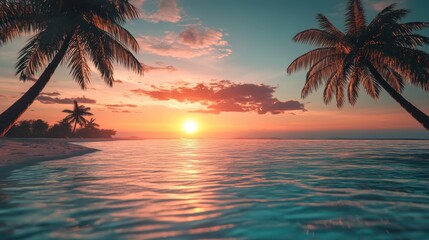 Serene Tropical Beach at Sunset with Turquoise Water