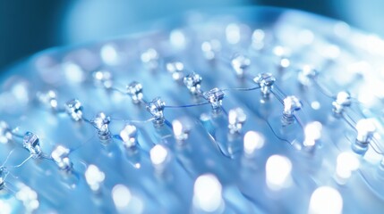 An extreme close-up of a brain-computer interface electrode array, demonstrating neural signal detection, Neurotechnology style