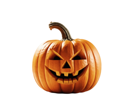 Scary Halloween Jack-O'-Lantern with evil faces, isolated pumpkin head on transparent background