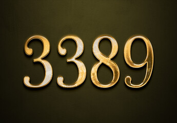 Old gold effect of 3389 number with 3D glossy style Mockup.
