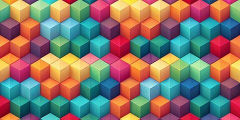 A vibrant array of colorful cubes stacked in an intricate pattern, showcasing a symphony of hues and geometric harmony.