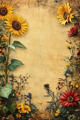 A vibrant floral background featuring sunflowers and colorful wildflowers perfect for nature-themed designs and artwork