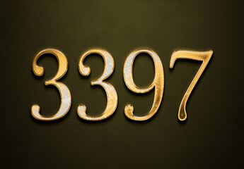 Old gold effect of 3397 number with 3D glossy style Mockup.