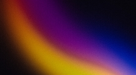 Dark colour flow grainy backdrop design, abstract  magenta pink purple blue orange black color wavy shaped noisy gradient vibrant colors flow on dark, website header, cover, banner, copy space