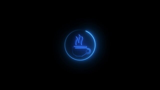 Coffee shop neon signs for a cafe.Neon glowing sign of hot coffee cup,Fast food light billboard sign. Cafe menu item.on a dark background..
