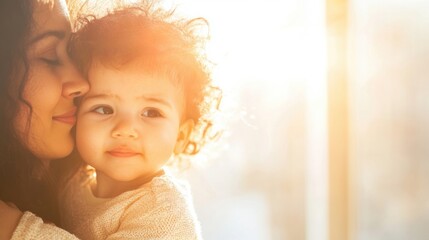 A mother gently comforts her crying baby in a sunlit room, creating a warm and nurturing atmosphere full of love