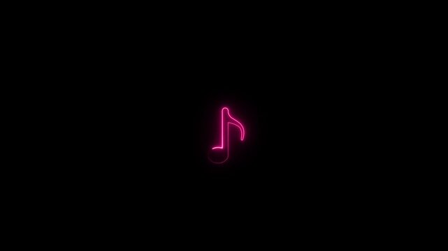 Neon music sign. Glowing neon effect music icon.Music sign. sound technology symbol.Glowing Music notes icon. Abstract Audio icon, melody. Disk and adj console.