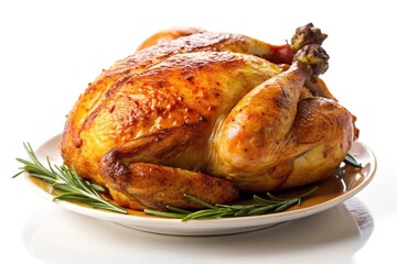 High quality image of fresh roasted chicken reflected on white background