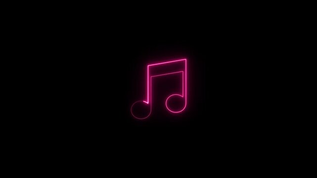 Neon music sign. Glowing neon effect music icon.Music sign. sound technology symbol.Glowing Music notes icon. Abstract Audio icon, melody. Disk and adj console.