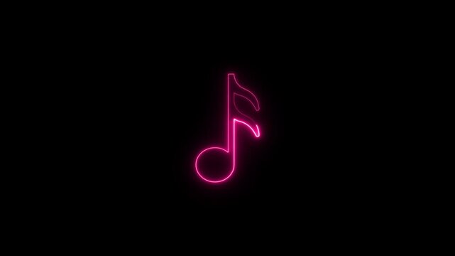 Neon music sign. Glowing neon effect music icon.Music sign. sound technology symbol.Glowing Music notes icon. Abstract Audio icon, melody. Disk and adj console.