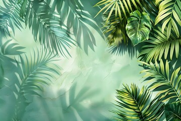Obraz premium A painting of palm leaves on a green background