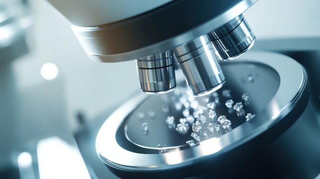 An extreme close-up of a cryogenic electron microscope, revealing atomic-scale details of biological samples, Cryo-EM technology style