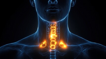 Fototapeta premium Anatomy of human endocrine system highlighting glands glowing