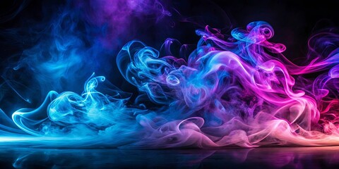Fototapeta premium Abstract Vapor Trail of Ethereal Blues and Purples Reflecting on a Dark Surface