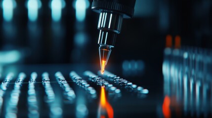 An extreme close-up of a DNA editing tool manipulating genetic sequences in a biotechnology laboratory, Genetic engineering style, photo of