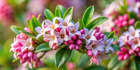 Obraz premium Highly fragrant pink flowers of Daphne cneorum Macro
