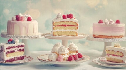 Assortment of Delicious Cakes on Cake Stands