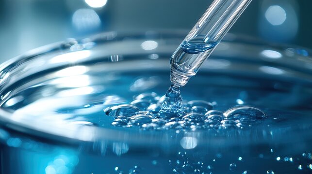 Close-up of a titration process with a burette, analytical chemistry
