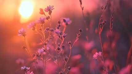 Wildflowers glow in the sunset