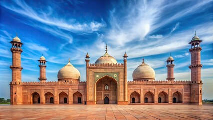 Fototapeta premium Historic Badshahi Mosque in Lahore, Mughal architecture, asymmetrical design