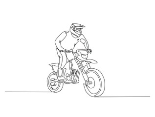 Continuous one line drawing of motocross rider. motobike extreme sport single line art vector illustration. Editable vector.