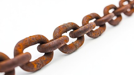 Obraz premium Close-up of rusty chain links against a plain white background, highlighting texture and age with ample negative space.
