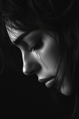 Monochrome Tears: Emotional Portrait in Black and White - made with Generative AI
