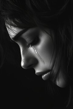 Monochrome Tears: Emotional Portrait in Black and White - made with Generative AI