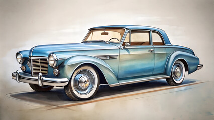 hand drawn design of vintage a car