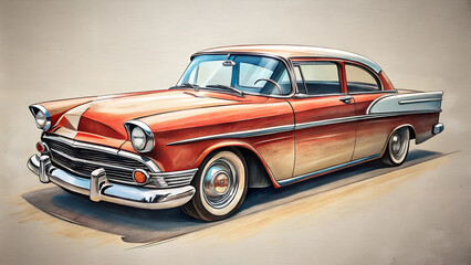 Fototapeta premium hand drawn design of vintage a car