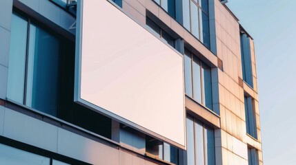 Obraz premium Modern building facade featuring an empty billboard and glass windows
