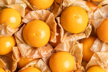 Cape gooseberry or goldenberry fruit. Top view shot