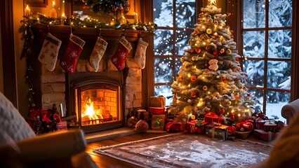 Obraz premium Cozy Winter Fireplace 